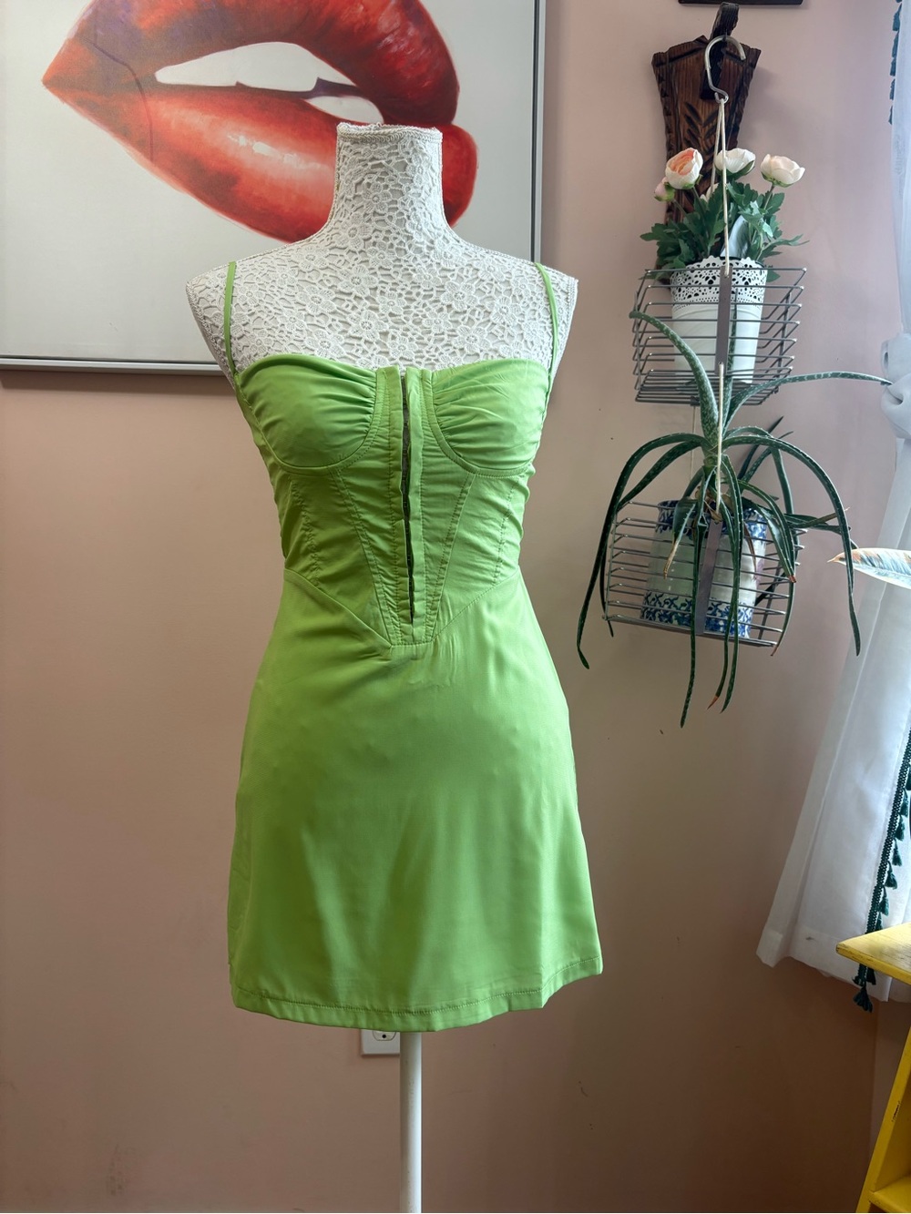 Princess Polly Neon Green Spaghetti-Strap Mini Dress